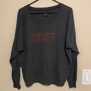 Obey Gray Long Sleeve Tee with Leopard Print